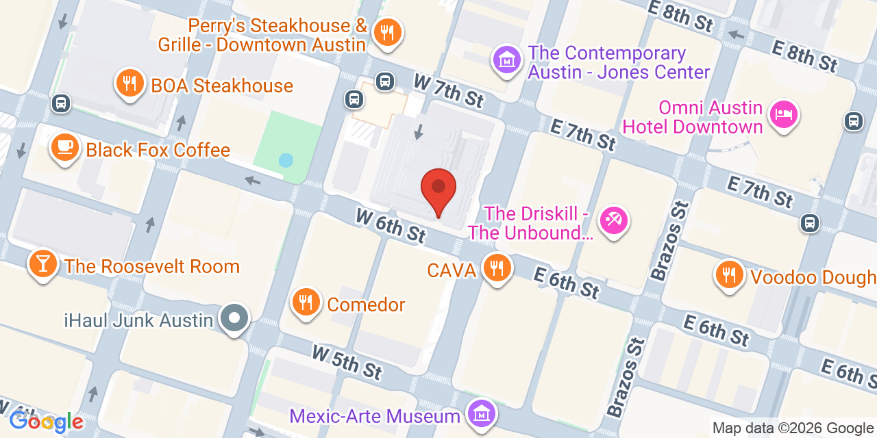 Map showing the location of 600 Congress Ave., Austin, TX 78701
