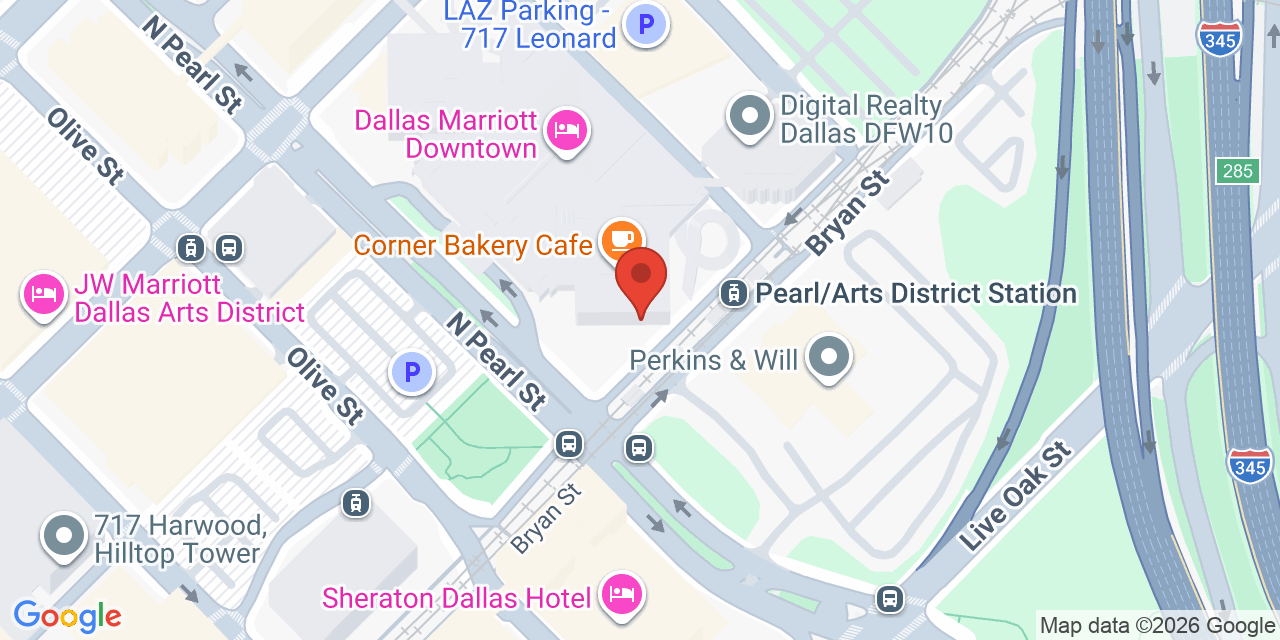 Map showing the location of 600 N Pearl St, Dallas, TX 75201