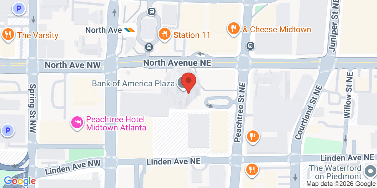 Map showing the location of 600 Peachtree St NE, Atlanta, GA 30308