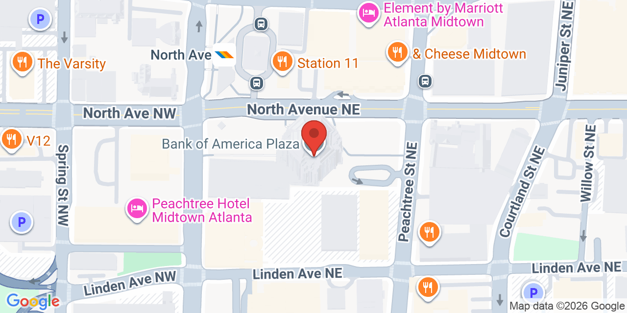 Map showing the location of 600 Peachtree Street Northeast, Atlanta, GA 30308
