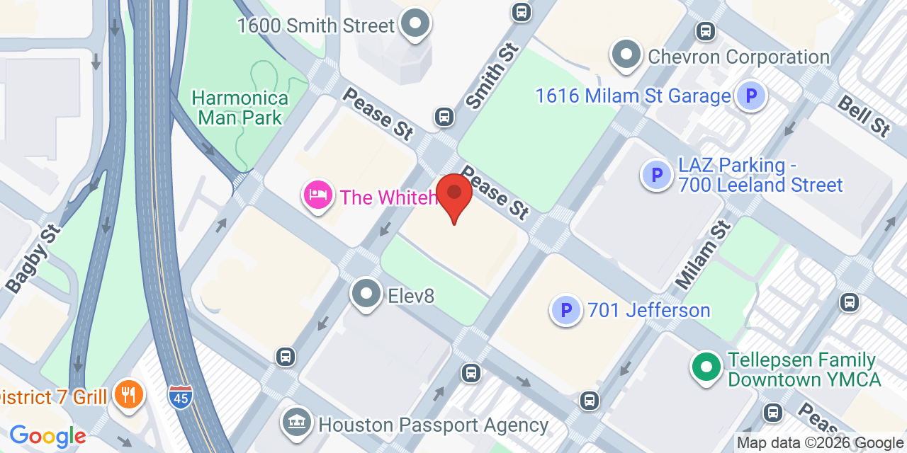 Map showing the location of 601 Jefferson St, Houston, TX 77002
