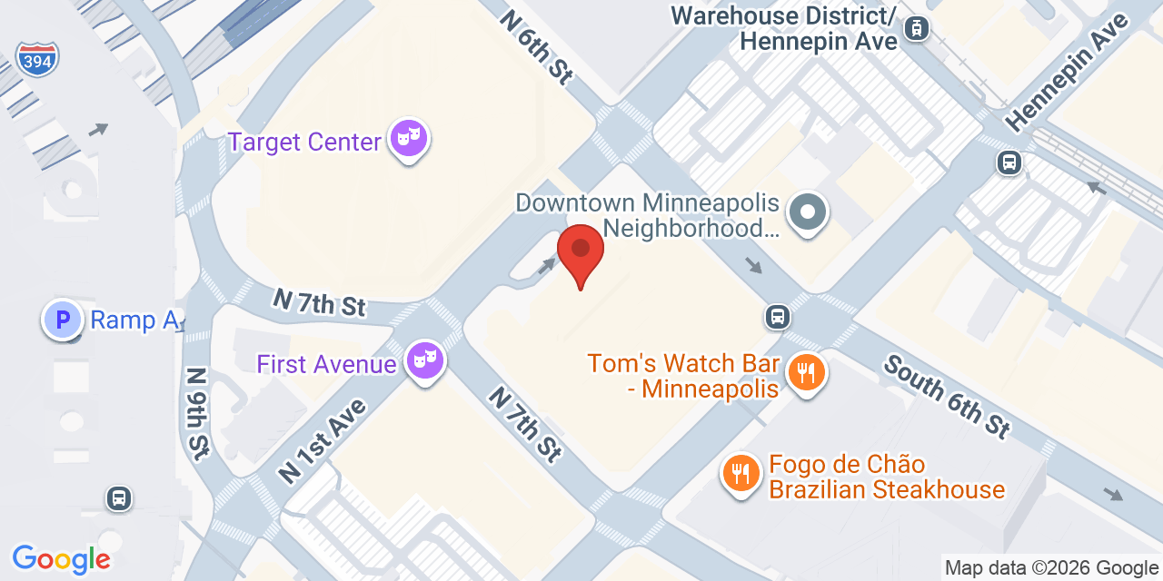 Map showing the location of 601 N 1st Ave, Minneapolis, MN 55403