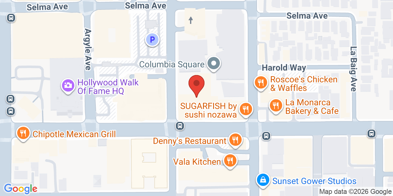 Map showing the location of 6121 Sunset Blvd, Los Angeles, CA 90028