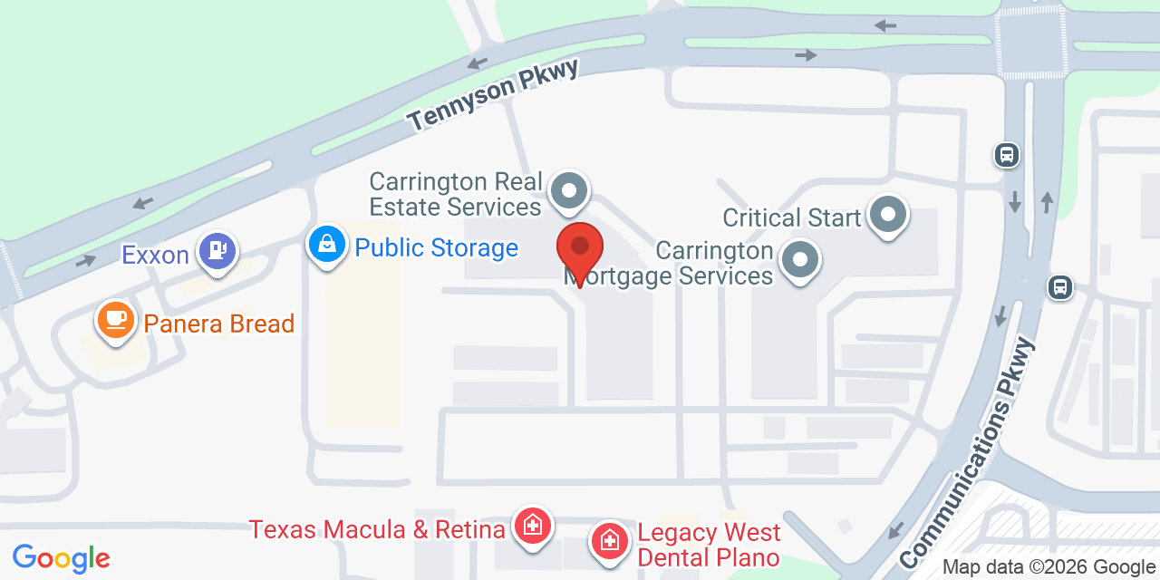 Map showing the location of 6200 Tennyson Pkwy Ste 175, Plano, TX 75024