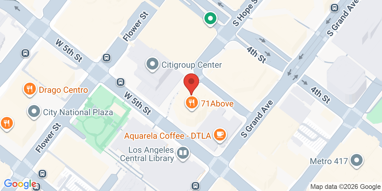 Map showing the location of 633 W 5th St, Los Angeles, CA 90071