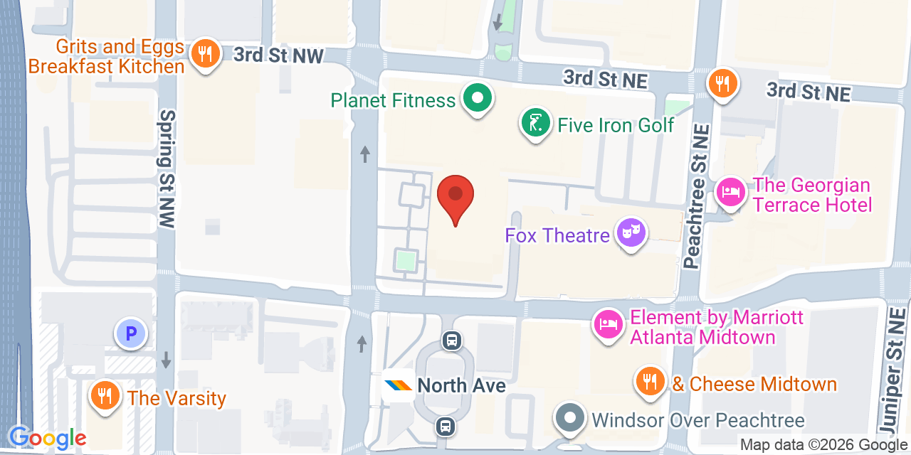 Map showing the location of 675 W Peachtree St NW, Atlanta, GA 30308