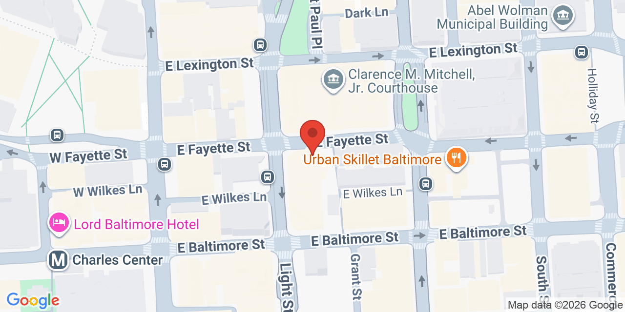 Map showing the location of 7 St Paul St, Baltimore, MD 21202