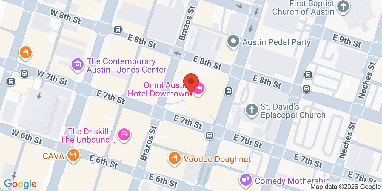 Map showing the location of 701 Brazos St, Austin, TX 78701