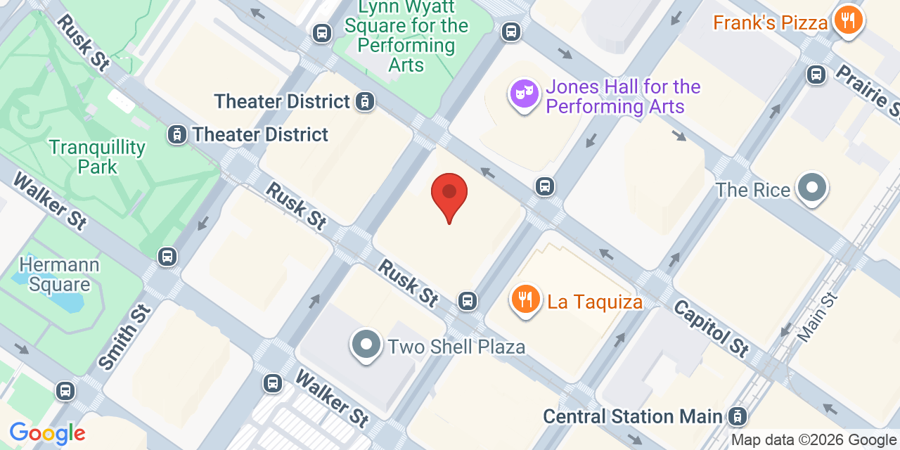 Map showing the location of 711 Louisiana St, Houston, TX 77002