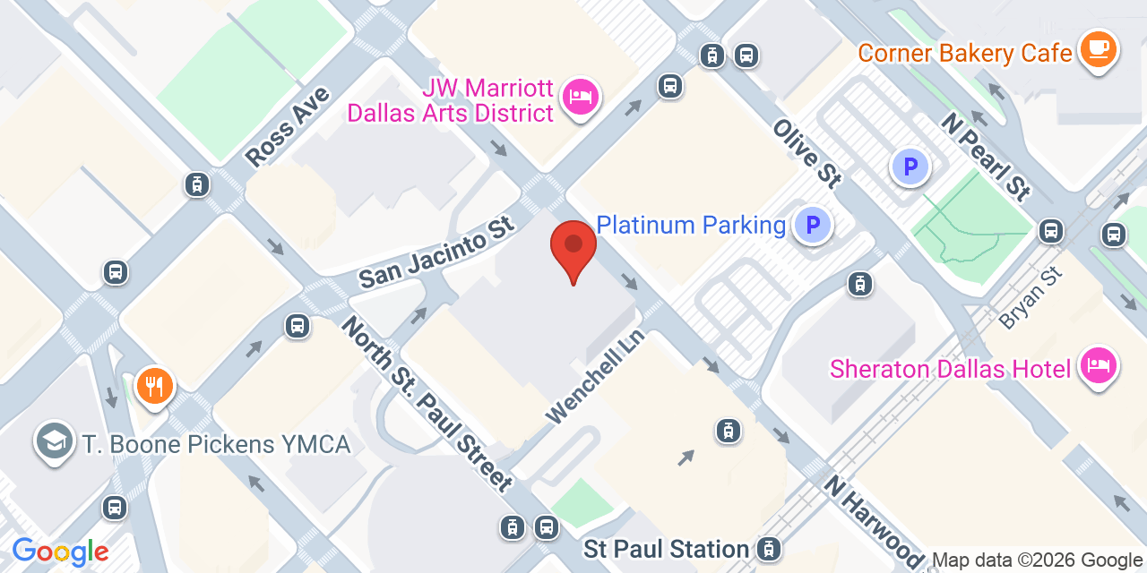 Map showing the location of 717 North Harwood Street, Dallas, TX 75201