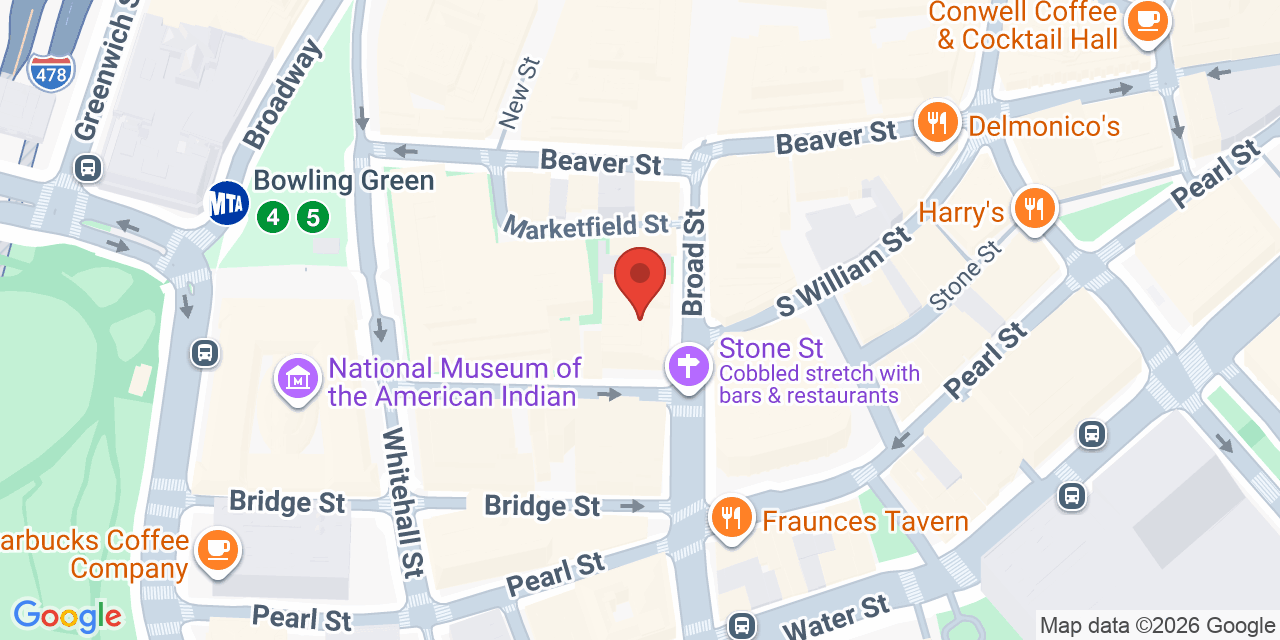 Map showing the location of 80 Broad St, New York, NY 10004