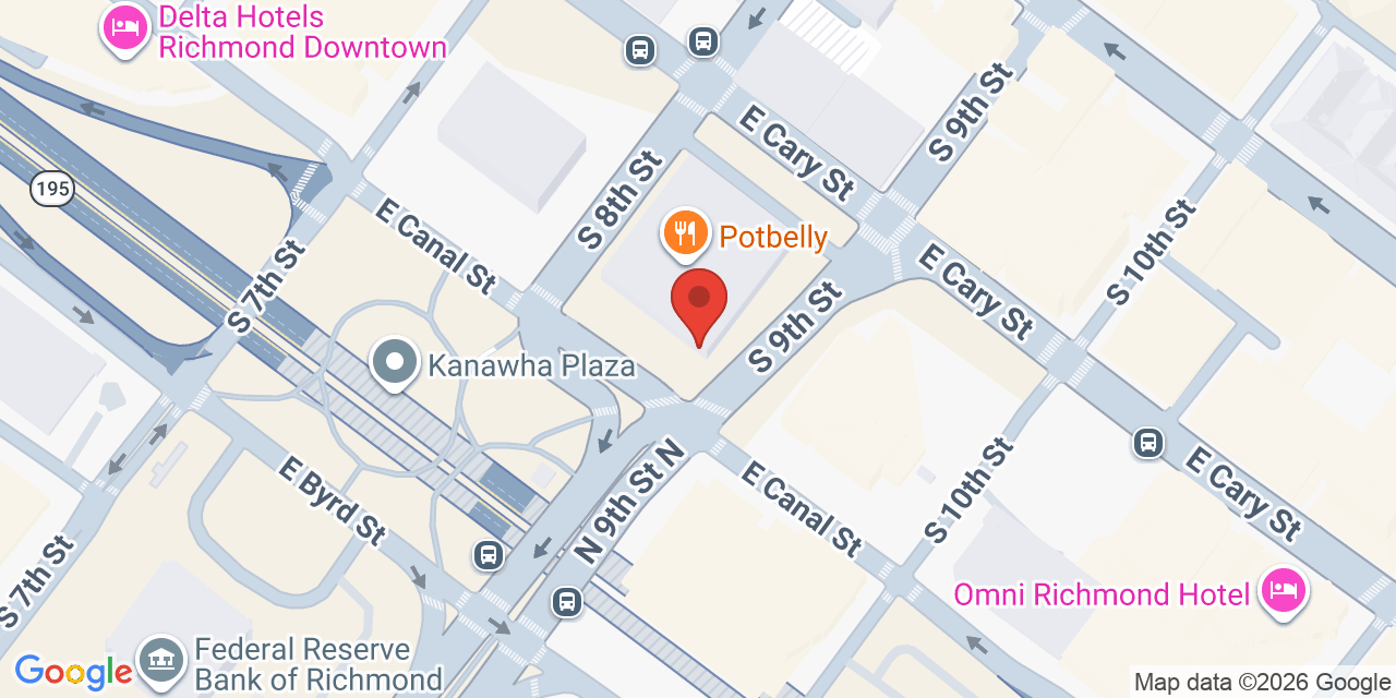 Map showing the location of 800 E Canal St, Richmond, VA 23219