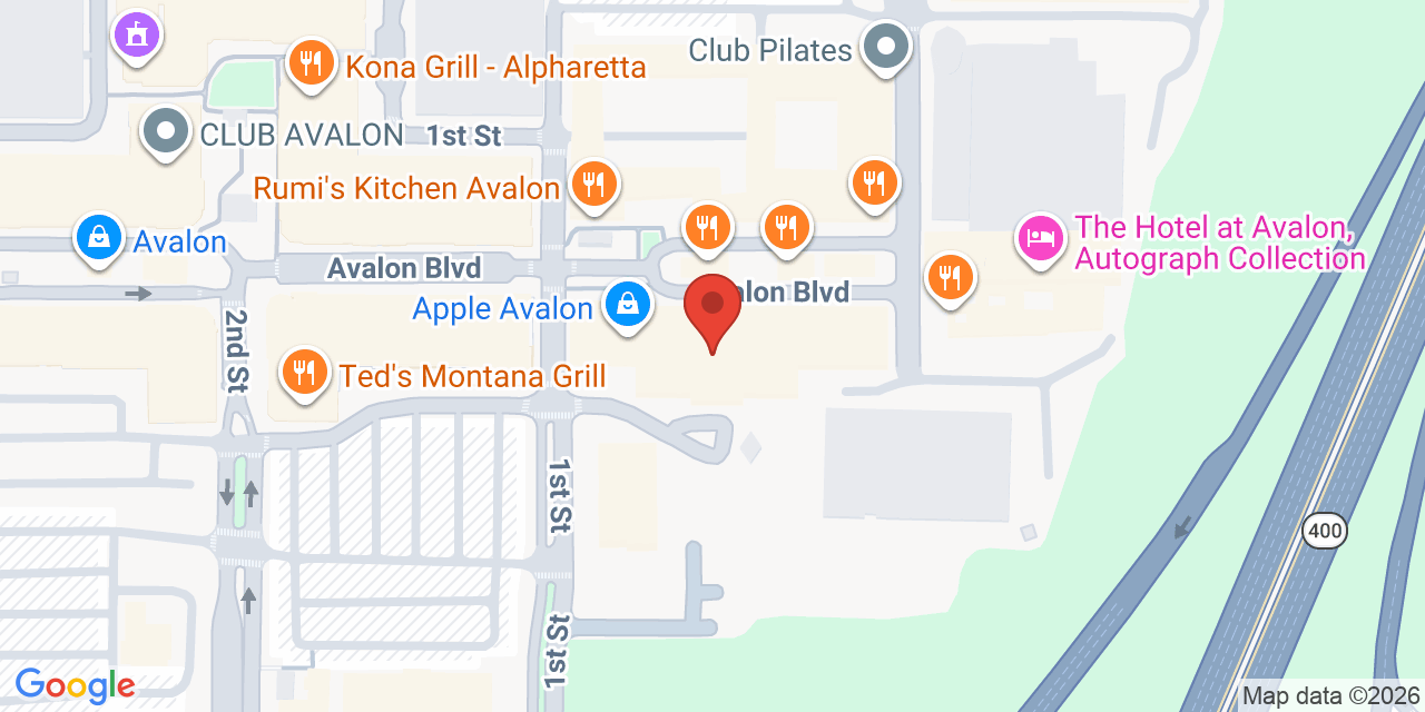 Map showing the location of 8000 Avalon Blvd #100, Alpharetta, GA 30009