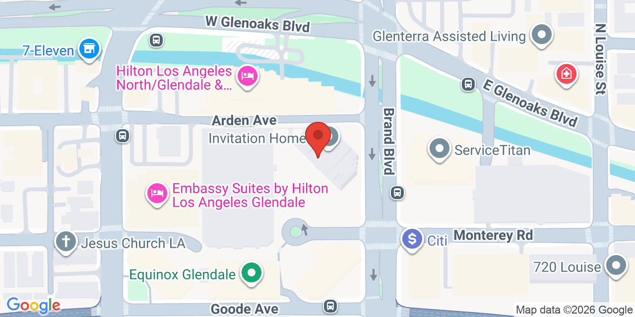 Map showing the location of 801 N Brand Blvd #1050, Glendale, CA