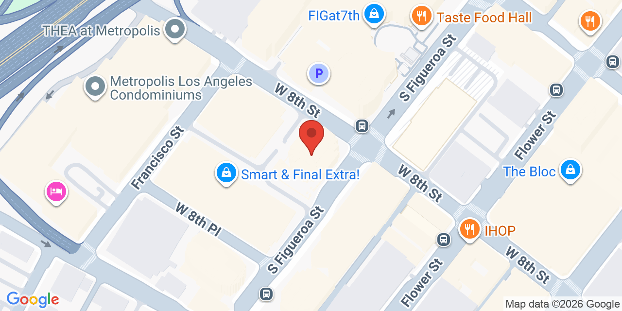 Map showing the location of 801 S Figueroa St, Los Angeles, CA 90017