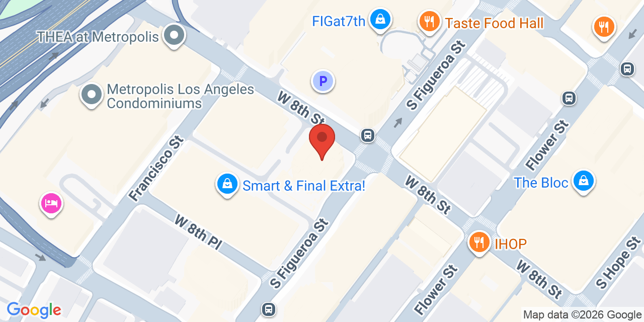 Map showing the location of 801 South Figueroa Street, Los Angeles, CA