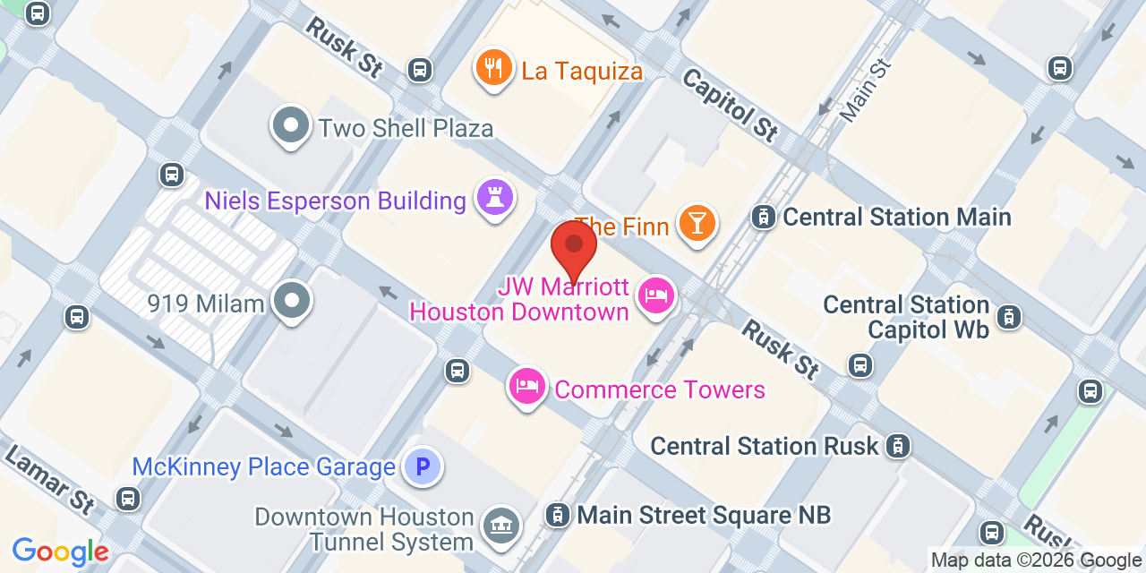 Map showing the location of 801 Travis St Ste 2101, Houston, TX 77002