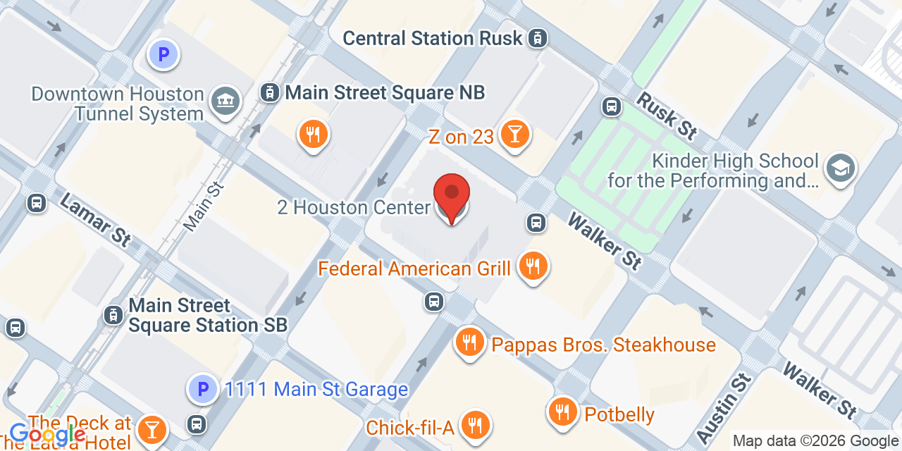 Map showing the location of 909 Fannin Street, Houston, TX 77010