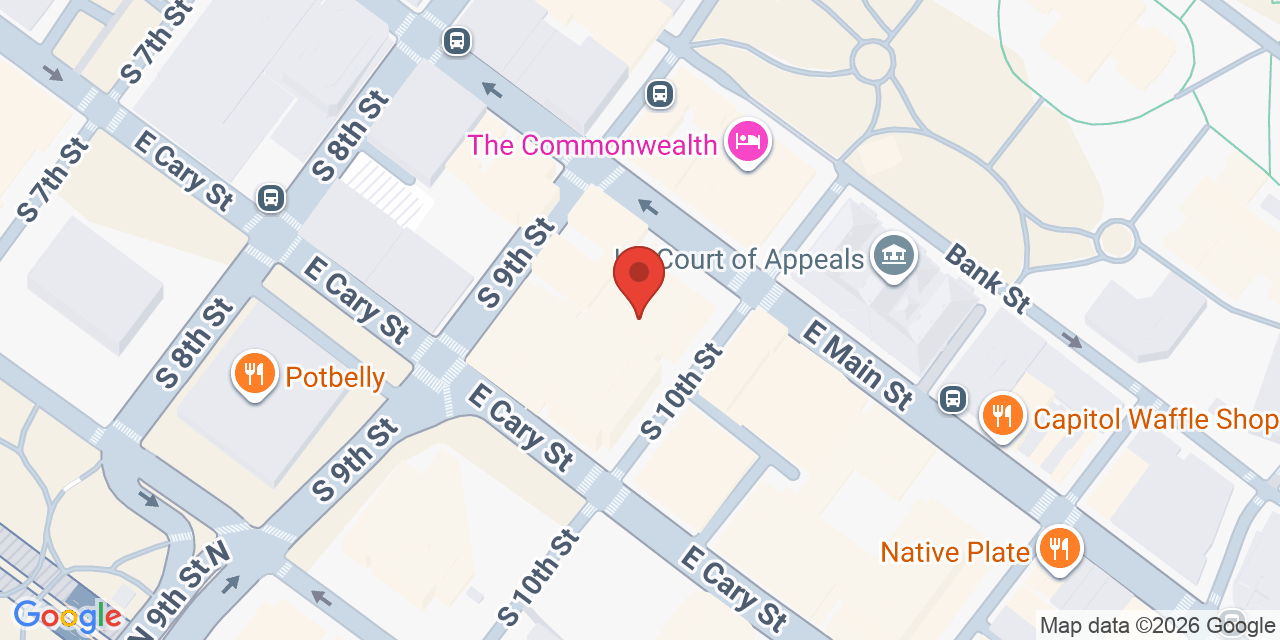 Map showing the location of 919 E Main St Suite 1000, Richmond, VA 23219