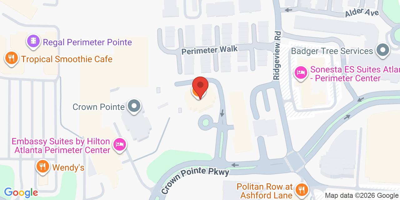 Map showing the location of Dunwoody, GA 30338